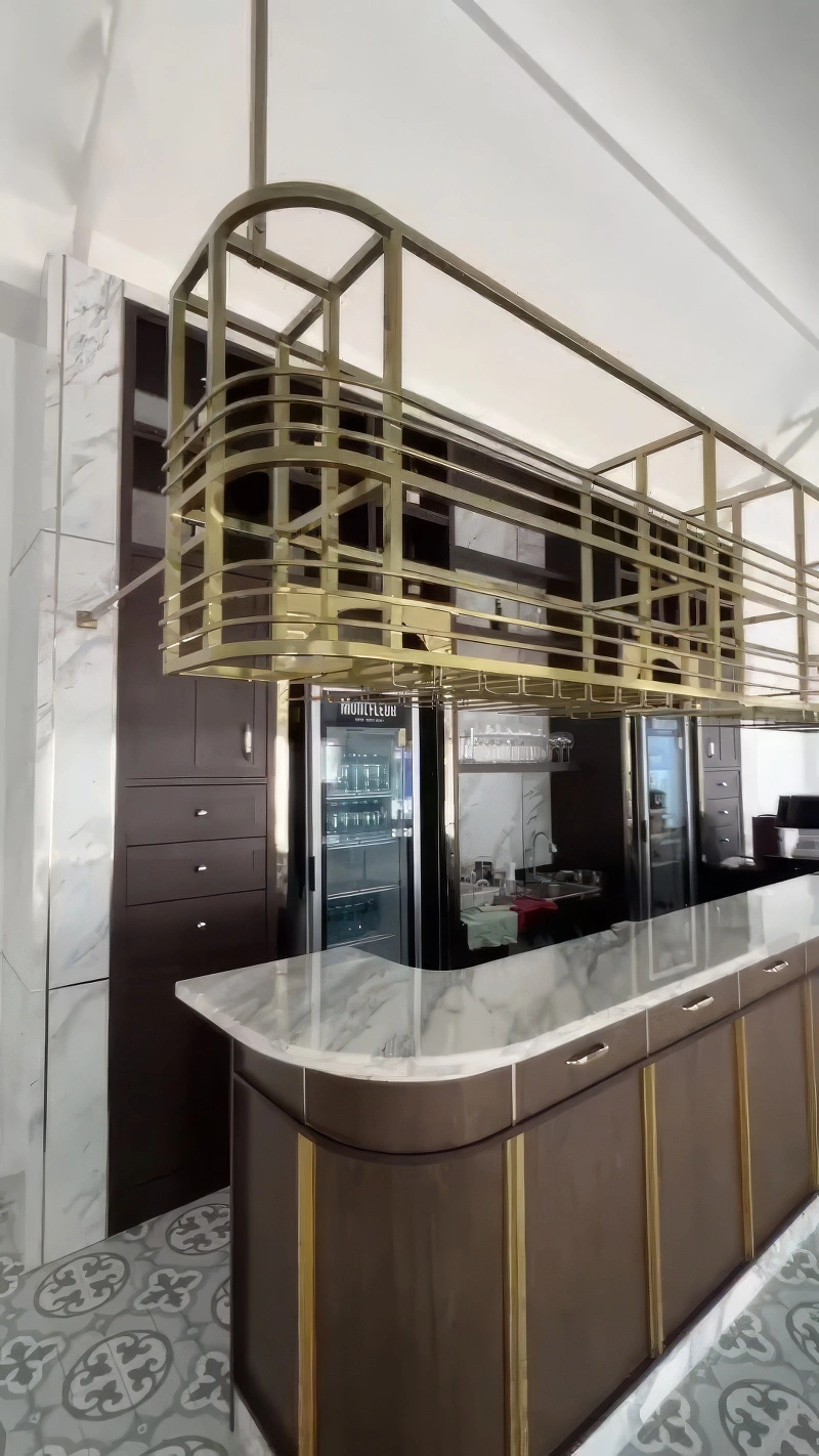 บาร์แขวนแก้วไวสน์สแตนเลส สีอบ poder code สีทอง